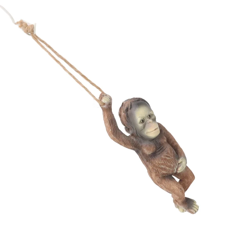 Baby Monkey Hanging Statue Exquisite Carving Resin Brown Monkey