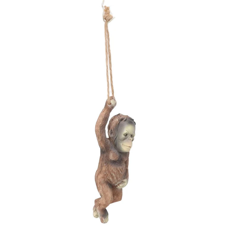 Baby Monkey Hanging Statue Exquisite Carving Resin Brown Monkey