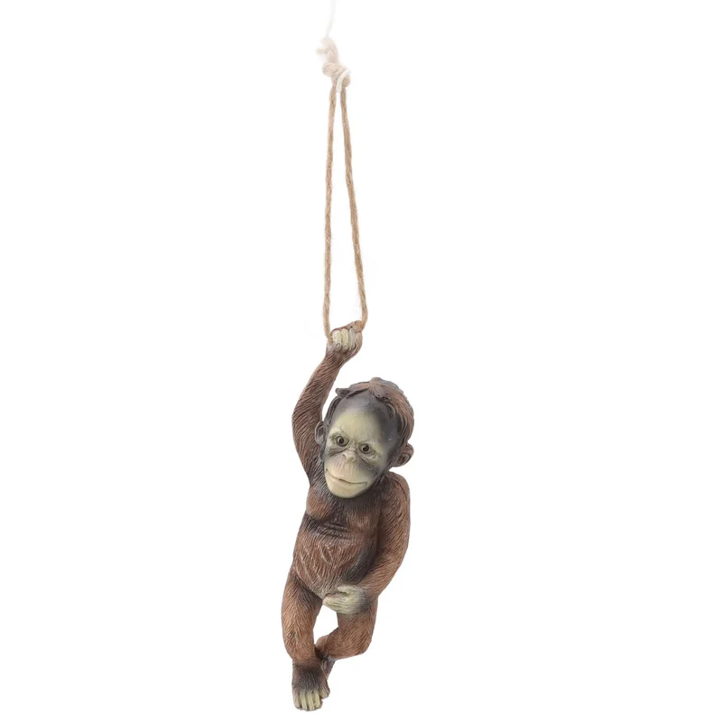 Baby Monkey Hanging Statue Exquisite Carving Resin Brown Monkey