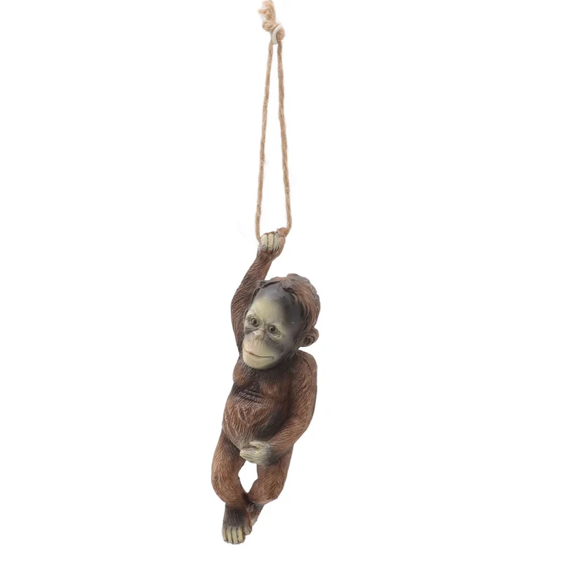 Baby Monkey Hanging Statue Exquisite Carving Resin Brown Monkey