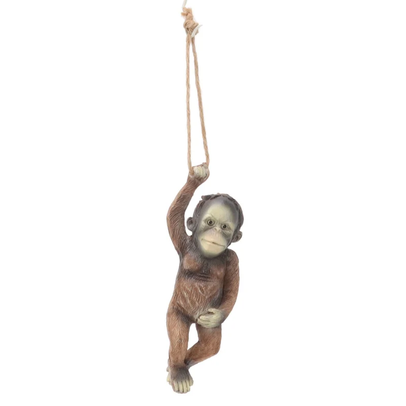 Baby Monkey Hanging Statue Exquisite Carving Resin Brown Monkey