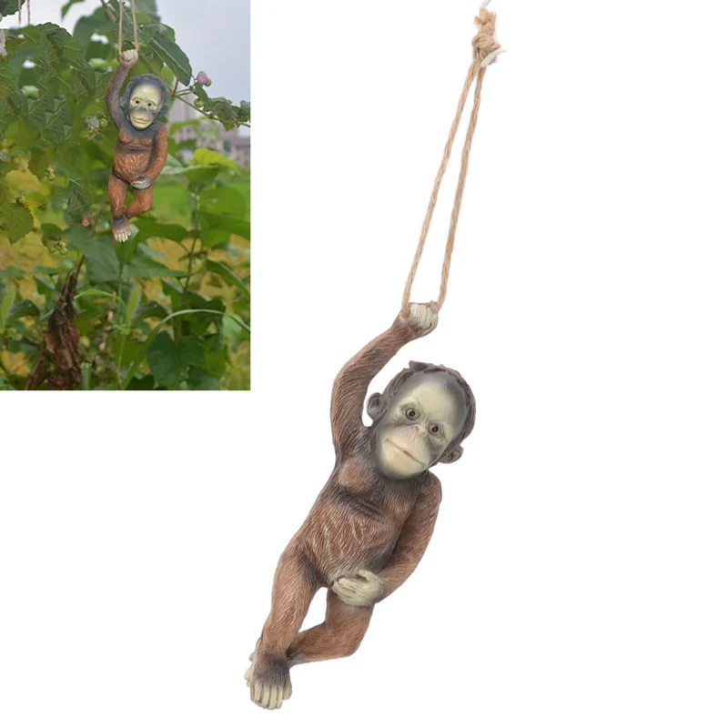 Baby Monkey Hanging Statue Exquisite Carving Resin Brown Monkey