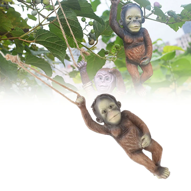 Baby Monkey Hanging Statue Exquisite Carving Resin Brown Monkey