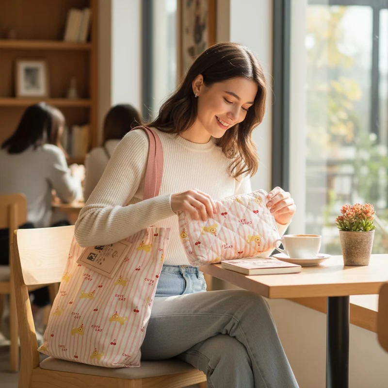 Coffret Kawaï Miaous & Cerisettes – Sac & Trousse Chat Idée Cadeau