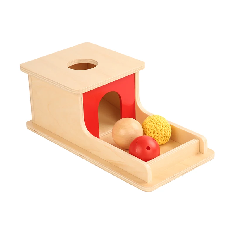 Object Permanence Box with Tray with Wood ball, Golf and Knit ball Dia>4.5cm