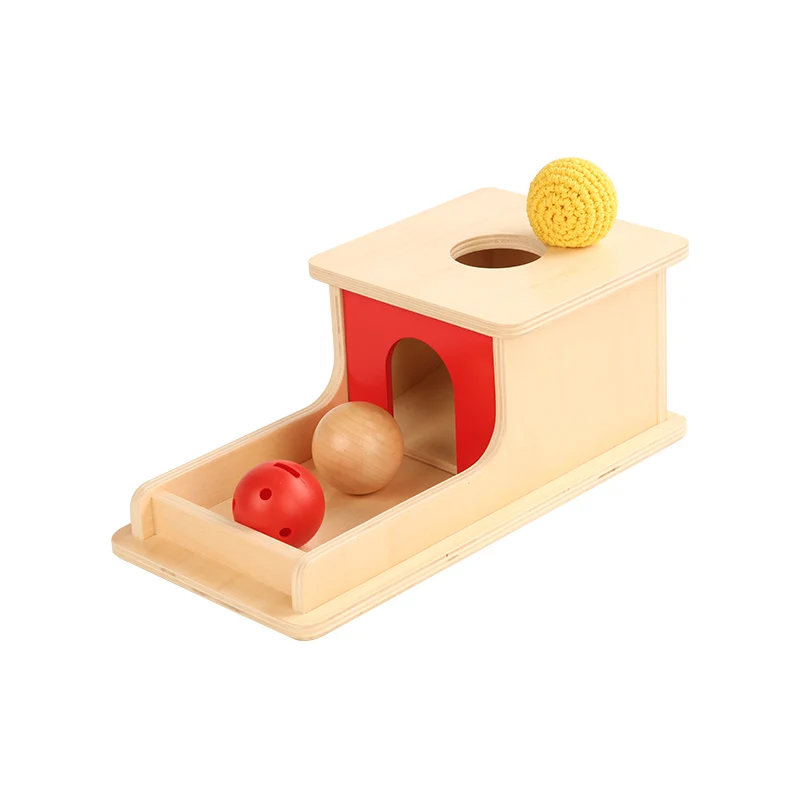 Object Permanence Box with Tray with Wood ball, Golf and Knit ball Dia>4.5cm