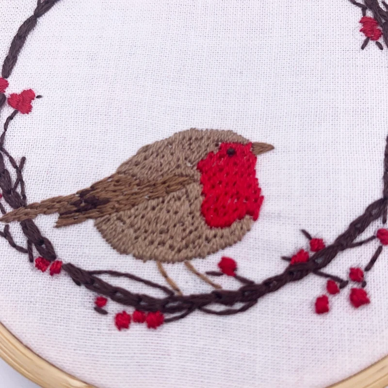 Mini Kit de Broderie – Robin Wreath (Rouge-gorge) avec Cerceau Inclus
