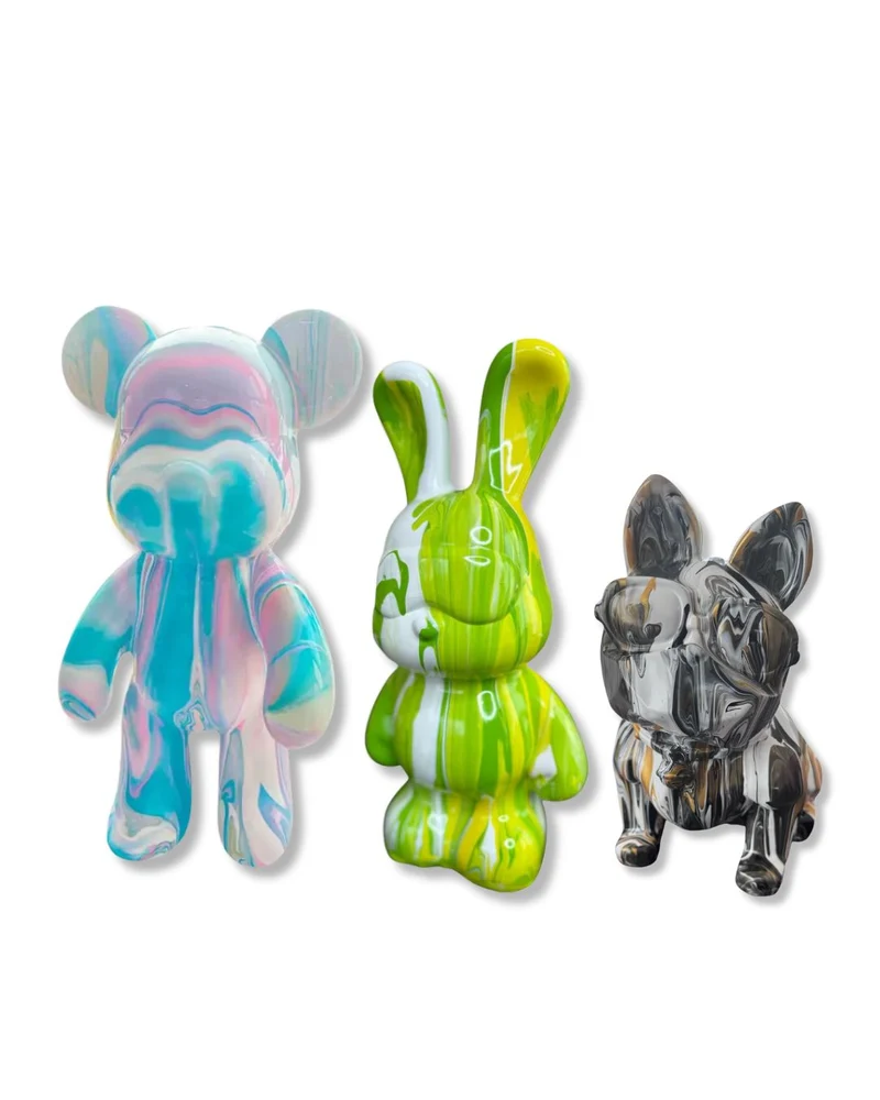 Kit Pouring Art Figurine à Personnaliser – Teddy, Lapin, Chien Ballon,Bulldogue, Labubu, Basket