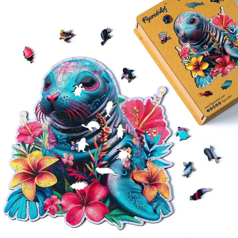 Puzzle 2D en Bois Adulte - Phoque et Fleurs