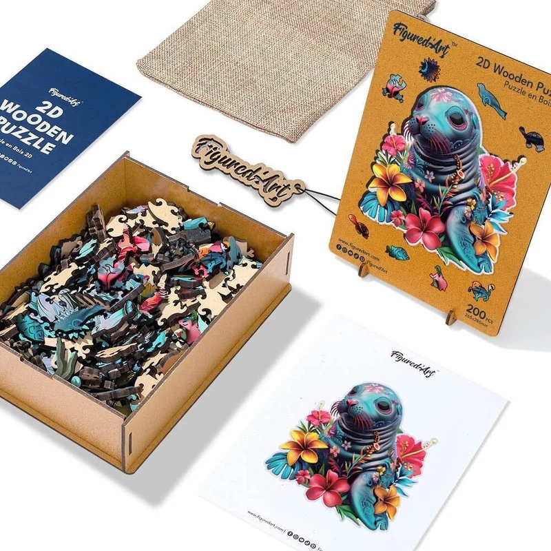 Puzzle 2D en Bois Adulte - Phoque et Fleurs