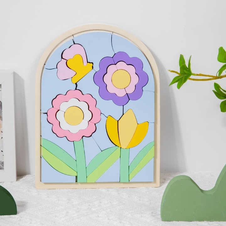 Puzzle Montessori en Bois – 🌺 Fleurs de Joie 23 cm | Jouet éducatif Joy