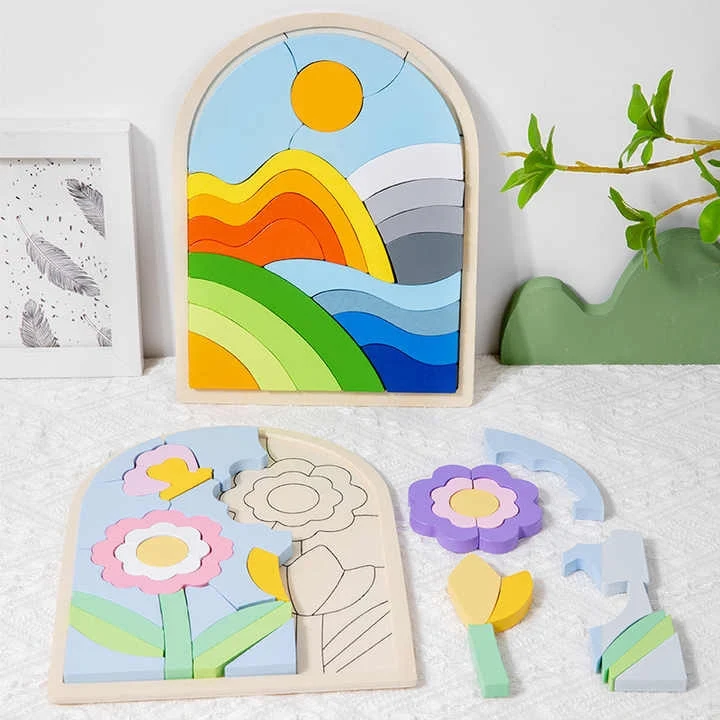 Puzzle Montessori en Bois – 🌺 Fleurs de Joie 23 cm | Jouet éducatif Joy