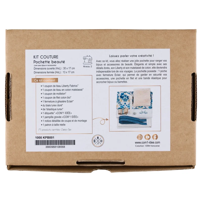 Kit Couture Pochette Beauté “Paulette” – Liberty & Matelassé Coton DIY