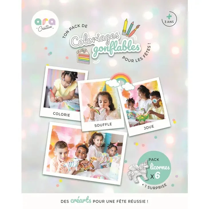 Pack Anniversaire Coloriages Gonflables- Licorne Géante (x6 Créarts gonflables)
