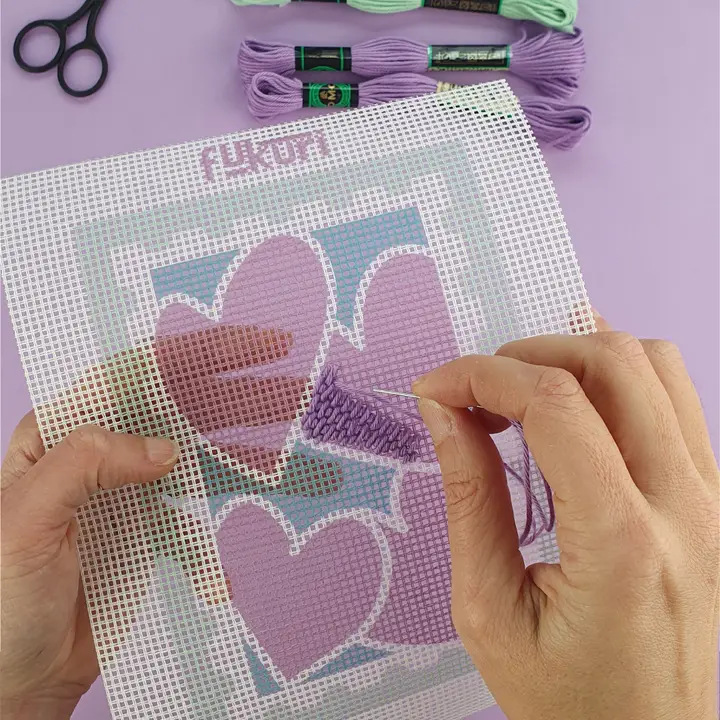 Kit Canevas - DIY - Timbre Coeurs