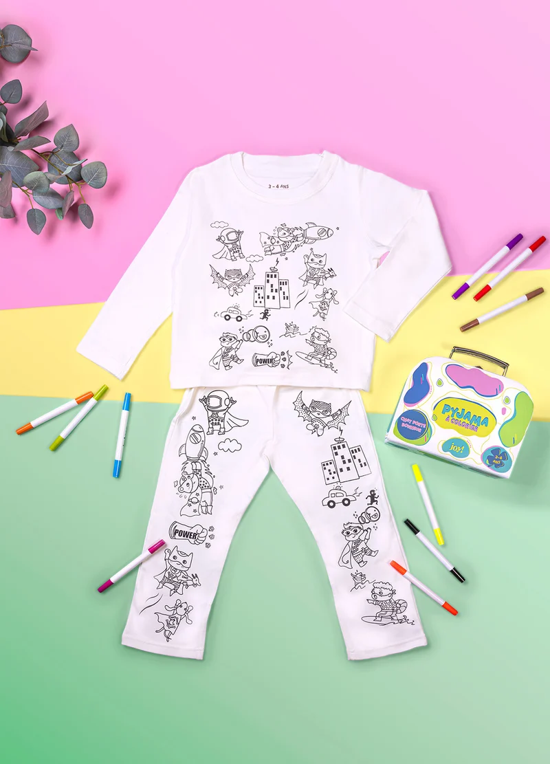 Pyjama à colorier Super Héros – Garçon | Coffret créatif JOY! avec feutres lavables