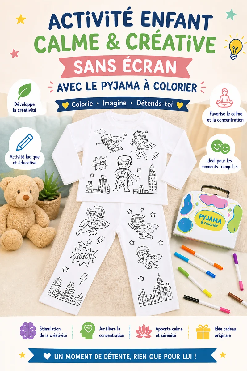 Pyjama à colorier Super Héros – Garçon | Coffret créatif JOY! avec feutres lavables