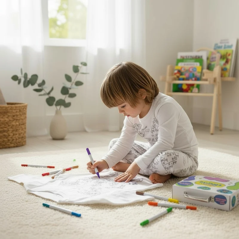 Pyjama à colorier Dinosaure Rigolo – Garçon | Coffret créatif JOY! avec feutres lavables