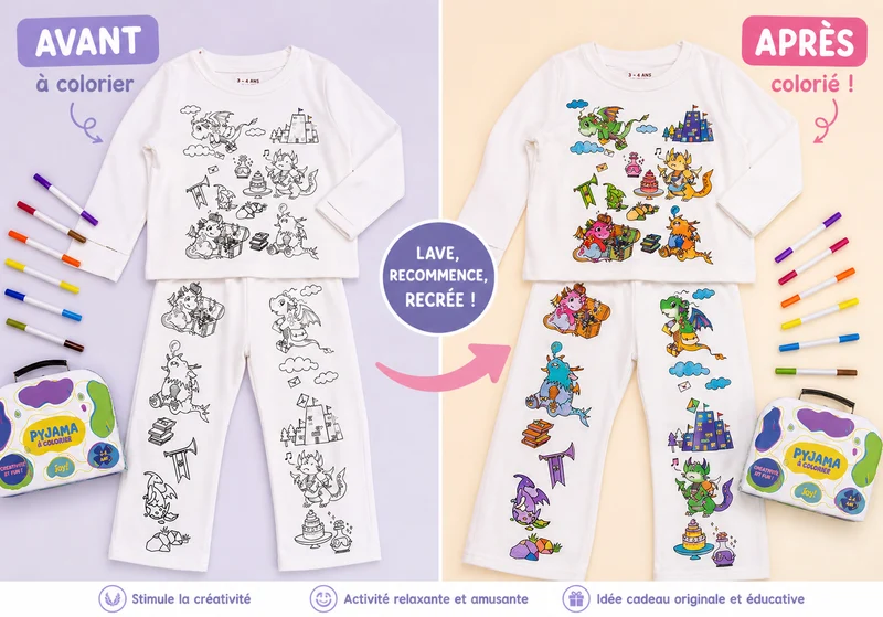 Kit Anniversaire Pyjama à Colorier Dinosaure Rigolo – Activité Créative Enfant
