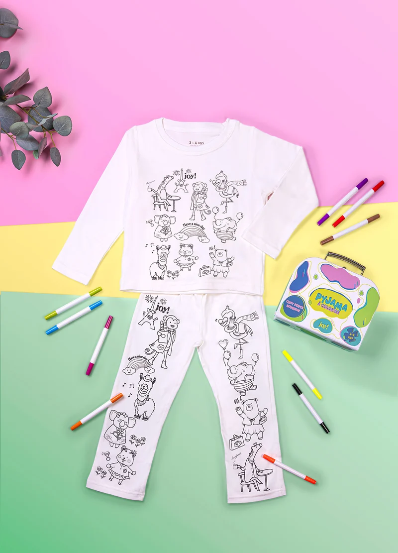 Pyjama à colorier Animaux Rigolos – Mixte | Coffret créatif JOY! avec feutres lavables