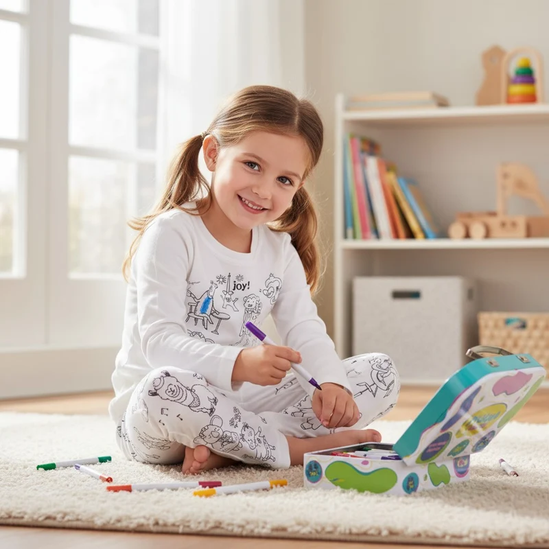 Pyjama à colorier Animaux Rigolos – Mixte | Coffret créatif JOY! avec feutres lavables