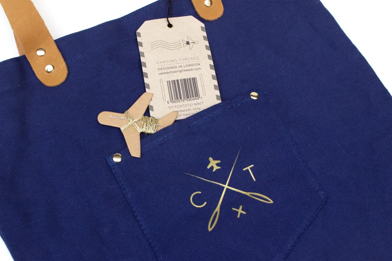 Sac fourre-tout Stitch Your Travels - Marine avec poignées en cuir