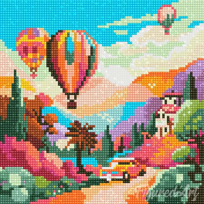 Mini Diamond Painting 25x25cm - Ballons au-dessus de la Vallée
