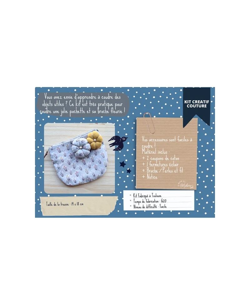 Kit créatif : Je fabrique ma Pochette à broche Fleurie Bleu