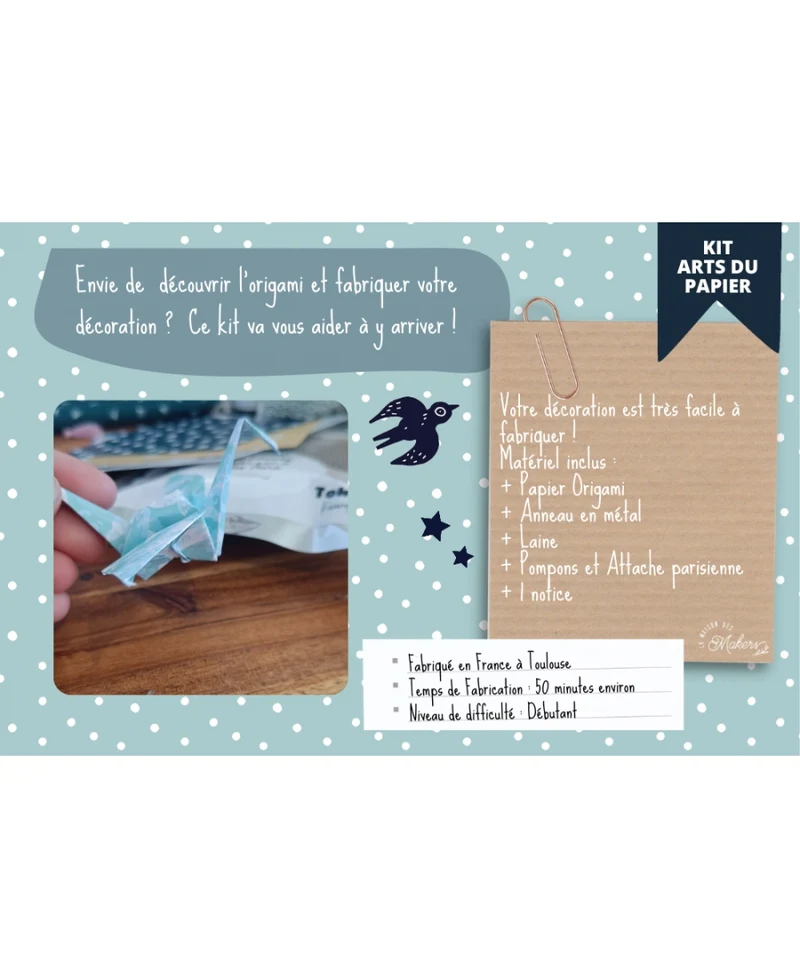 Kit créatif : Je fabrique ma Décoration en Origami [Bleu] Collection Kawaii