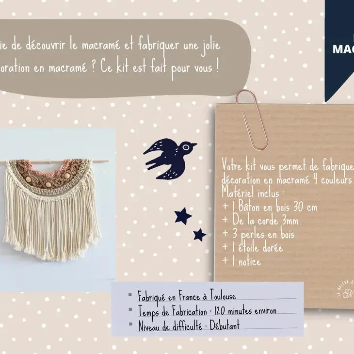 Kit créatif : Je Fabrique ma Suspension en Macramé 4 couleurs