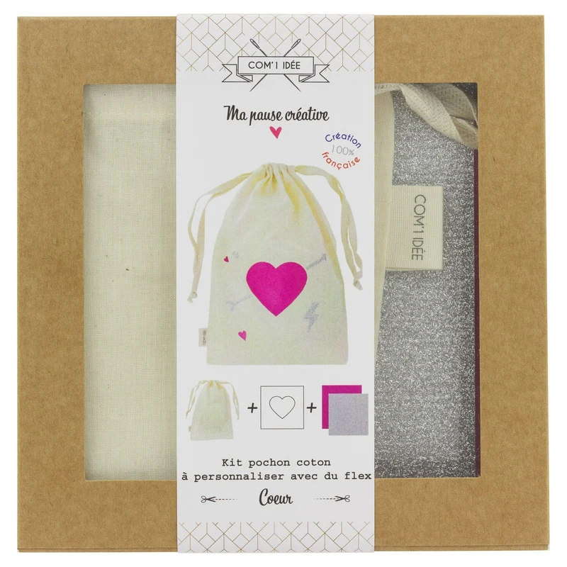 Kit Pochon Personnalisé “Cœur” – DIY Flex Textile & Customisation Créative