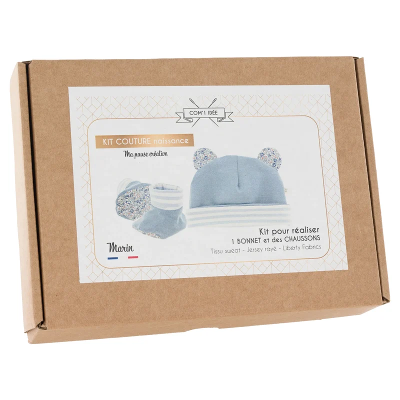 Kit Couture Naissance “Marin” – Bonnet & Chaussons Bébé Liberty DIY