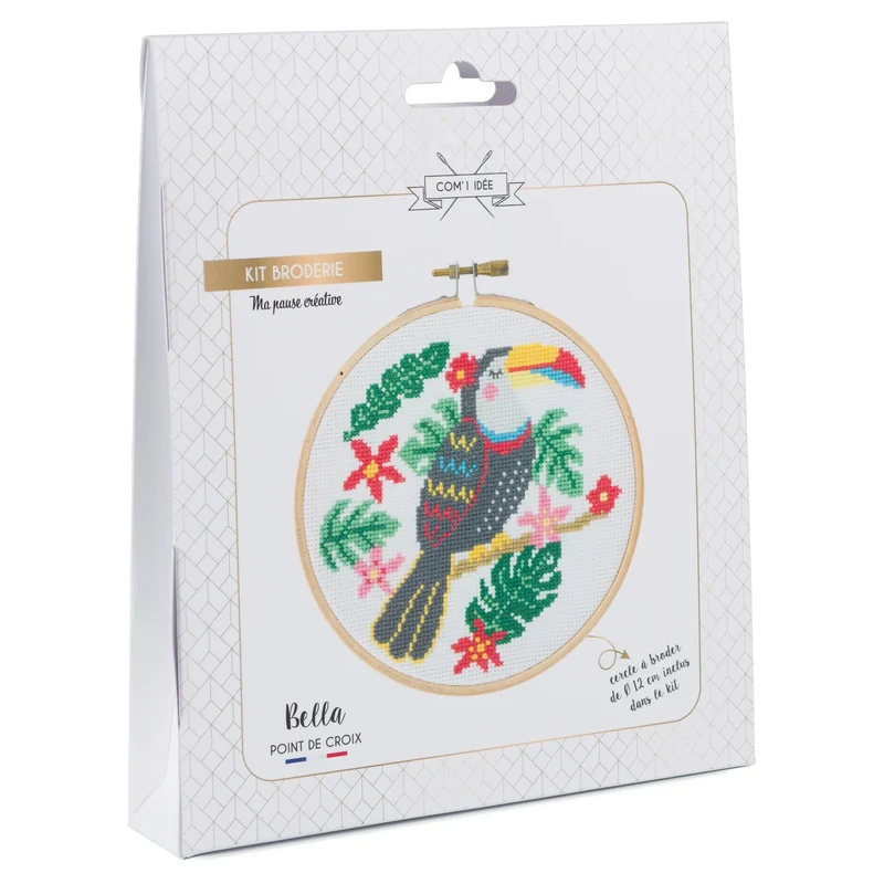 Kit Point de Croix “Bella” – Kit Broderie Débutant avec Tambour Bois