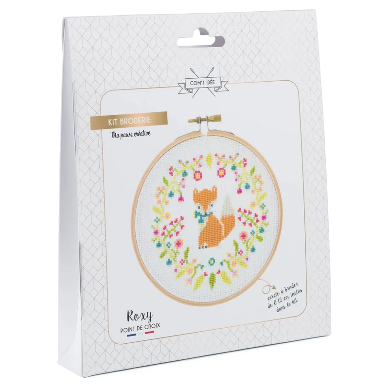 Kit Point de Croix “Roxy” – Kit Broderie Débutant avec Tambour Bois