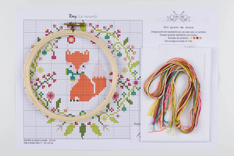 Kit Point de Croix “Roxy” – Kit Broderie Débutant avec Tambour Bois
