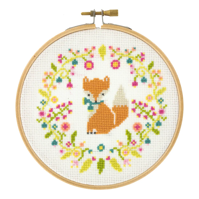 Kit Point de Croix “Roxy” – Kit Broderie Débutant avec Tambour Bois