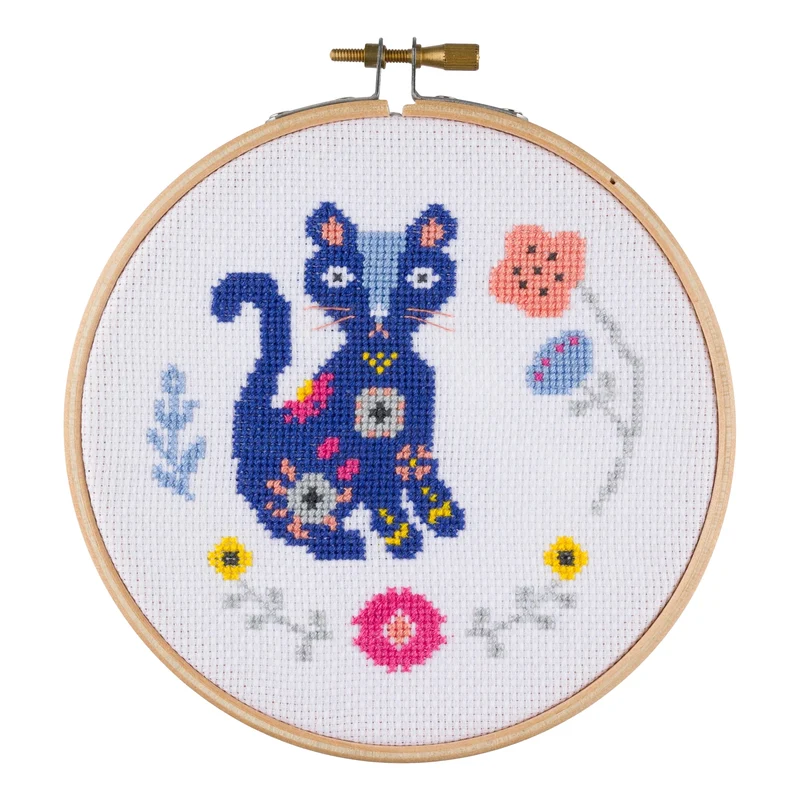 Kit Point de Croix “Cat Folk” – Kit Broderie Débutant Style Folk & Chat