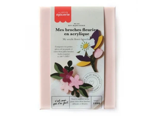 Kit DIY Mes Broches Fleuries en Acrylique – Créez 2 Broches Colorées