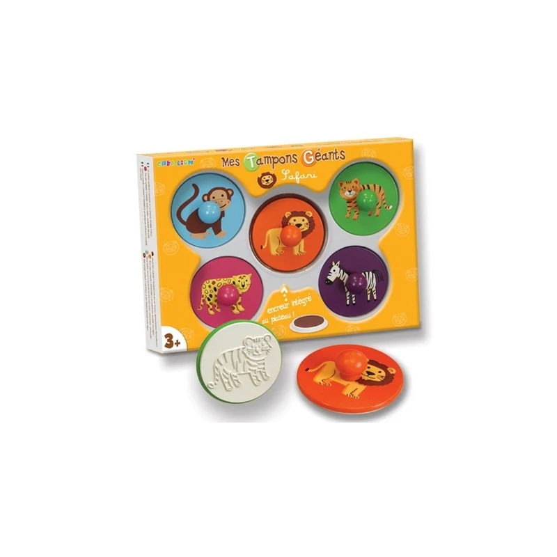 Tampons Géants Safari – Coffret Créa Lign (5 tampons bois + encre lavable)