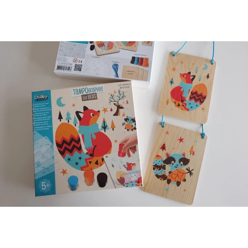 Tampographie bois animaux forêt – Coffret créatif enfant 5 ans+