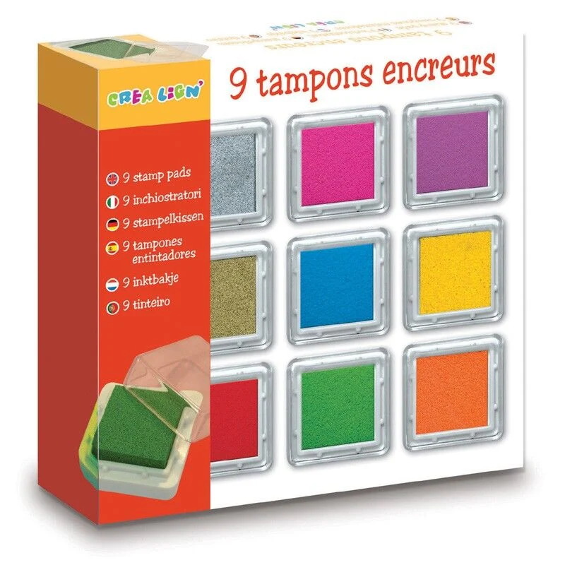 Pack 9 Encreurs Carrés – Crealign (Encres Lavables Multicolores)