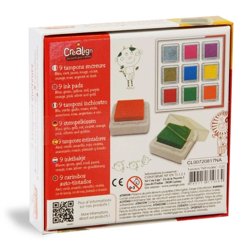 Pack 9 Encreurs Carrés – Crealign (Encres Lavables Multicolores)