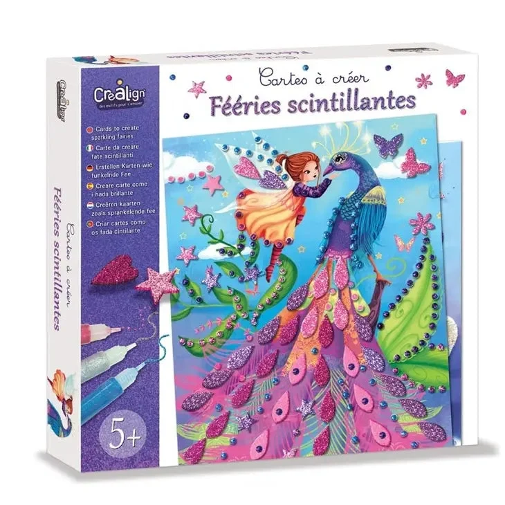 Coffret cartes à créer Féeries scintillantes – 6 cartes créatives enfant 5 ans+ – Créa Lign