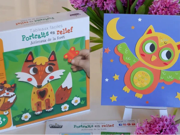Coffret créatif portraits en relief animaux de la forêt – Activité enfant 3 ans+ – Créa Lign