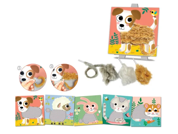 Laine à lacer animaux – Coffret créatif Mes doux compagnons