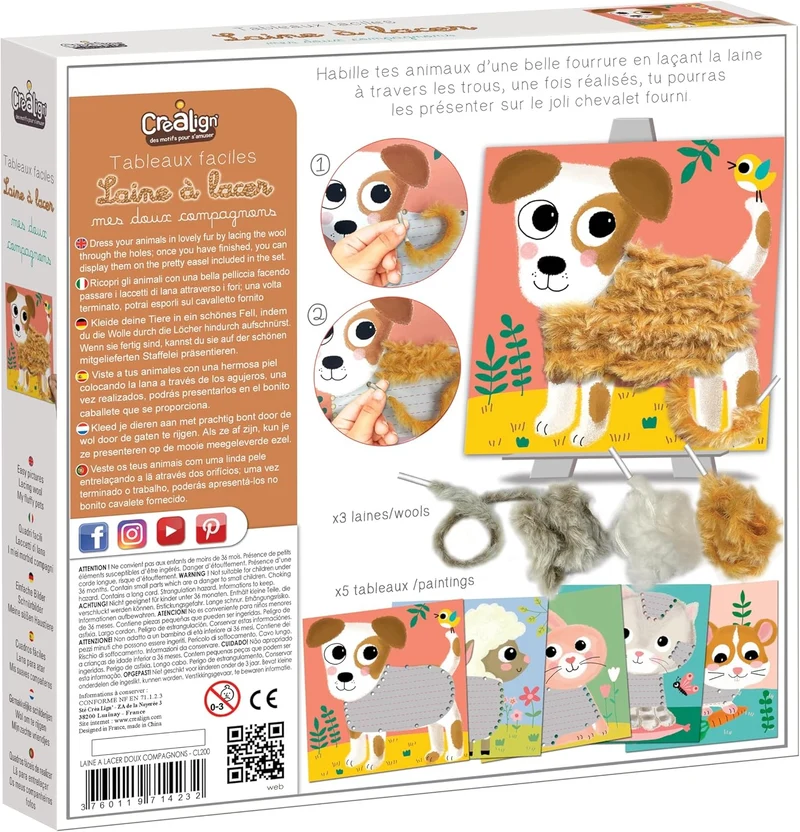 Laine à lacer animaux – Coffret créatif Mes doux compagnons