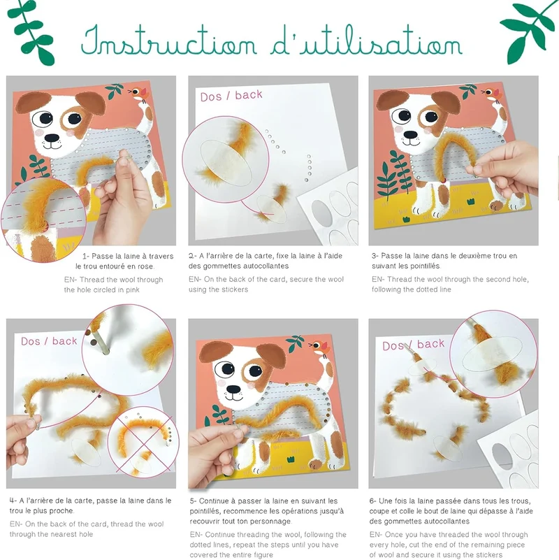Laine à lacer animaux – Coffret créatif Mes doux compagnons