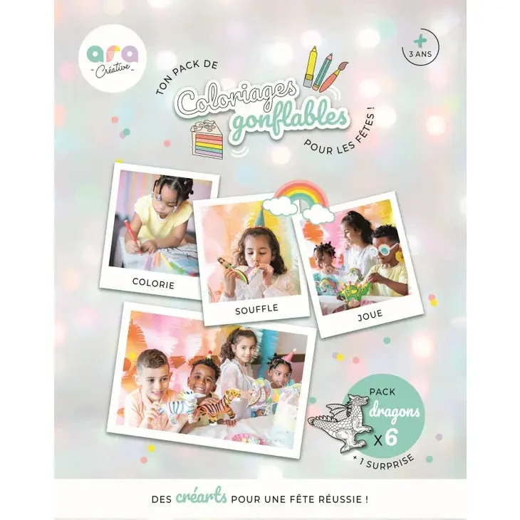 Pack Anniversaire Ballons à Colorier Dragon Géant (x6 Créarts gonflables)