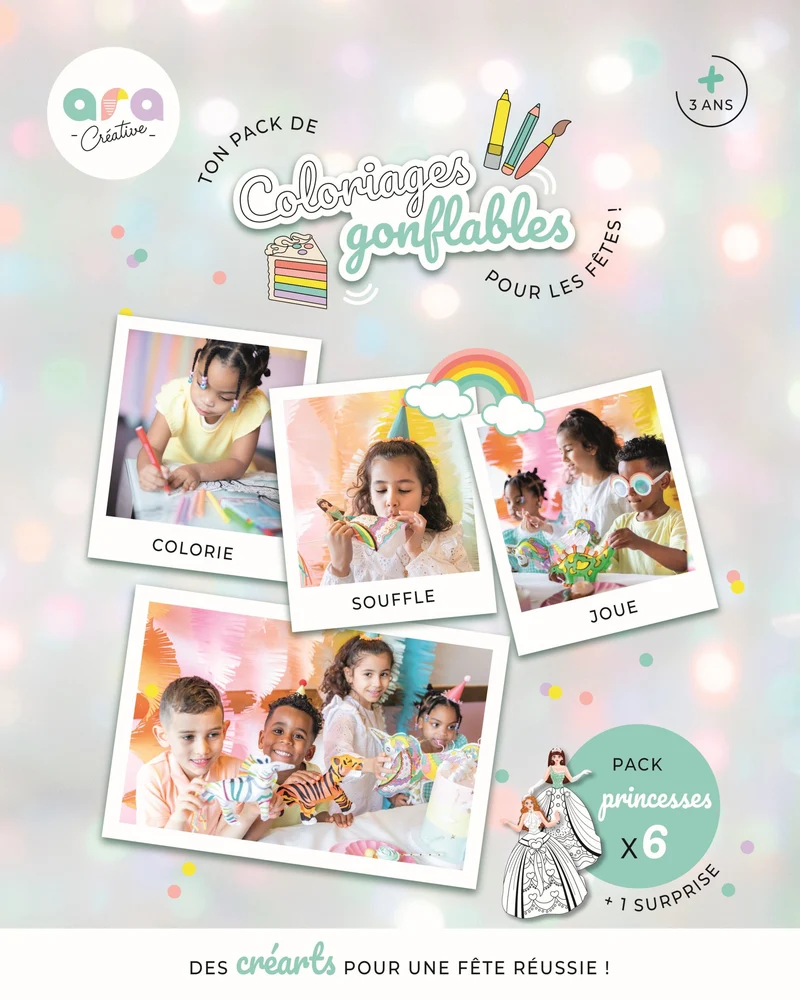 Pack Anniversaire Ballons à Colorier Princesses (x6 Créarts coloriages)