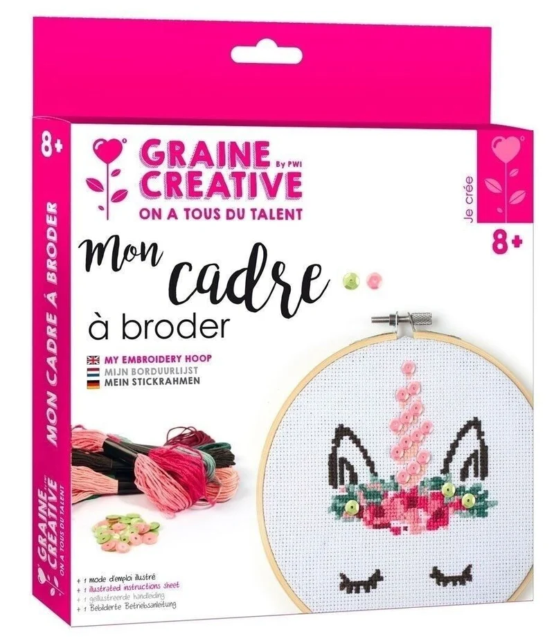 Kit tambour à broder licorne en bois Graine Créative – Kit broderie DIY enfant